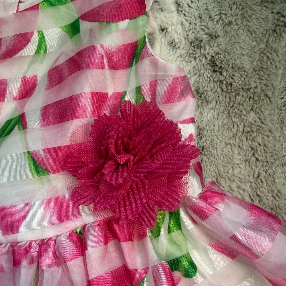 Marmellata pink green floral stripes dress girls size 5 Easter garden party